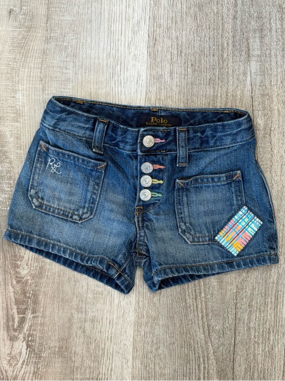 Polo by Ralph Lauren Patchwork Cotton Denim Snap Front Jean Shorts Girls 3T